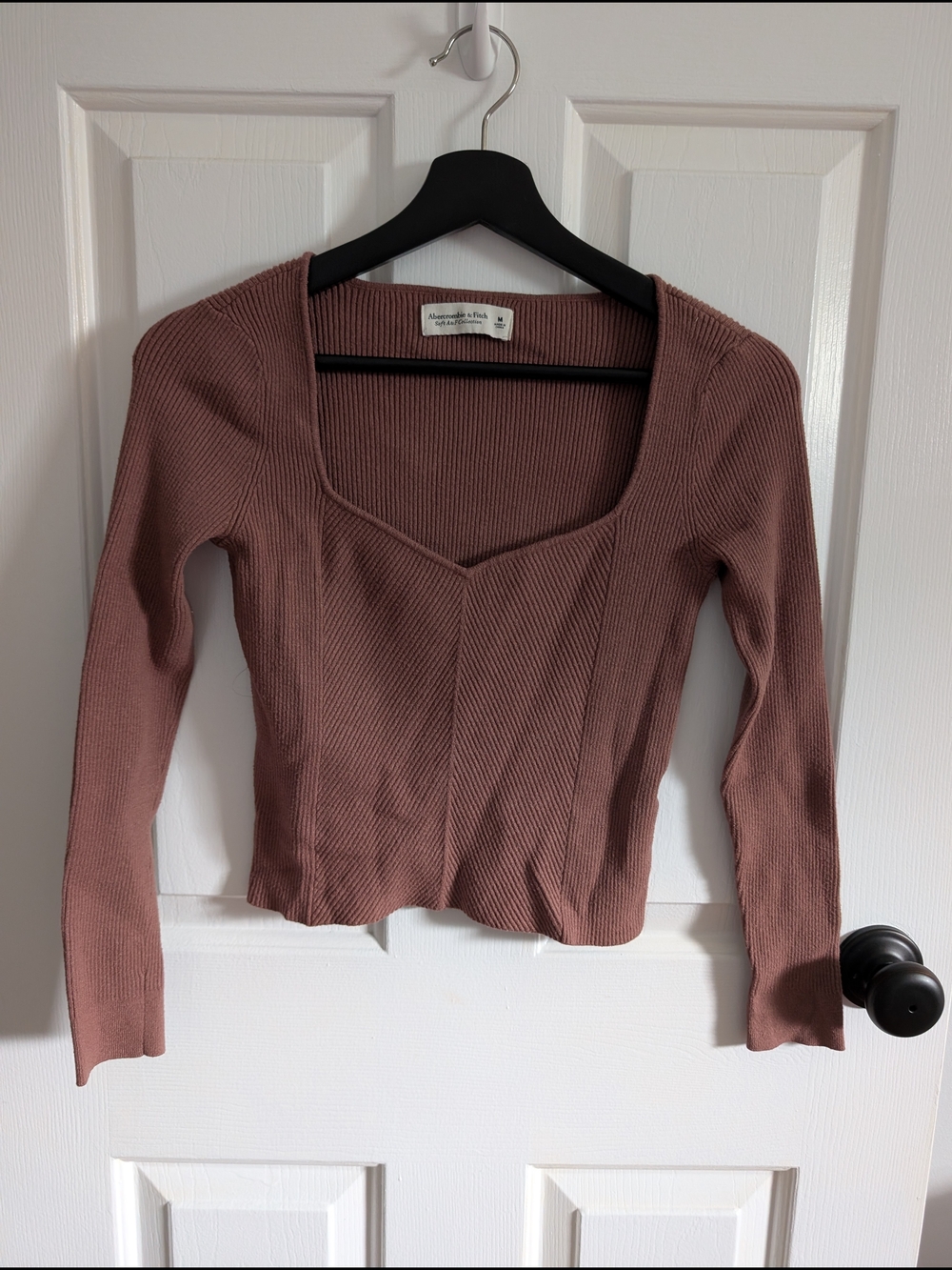 Abercrombie & Fitch Women's Brown Ribbed Square Neck Top Size Medium